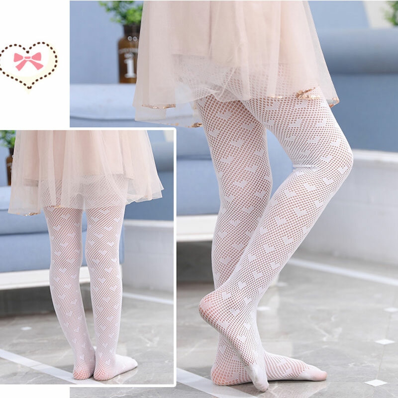 Summer Spring Thin Girls Tights for baby Kids Children Love Heart Pantyhose Breathable Mesh Stocking Casual White Soft Hosiery