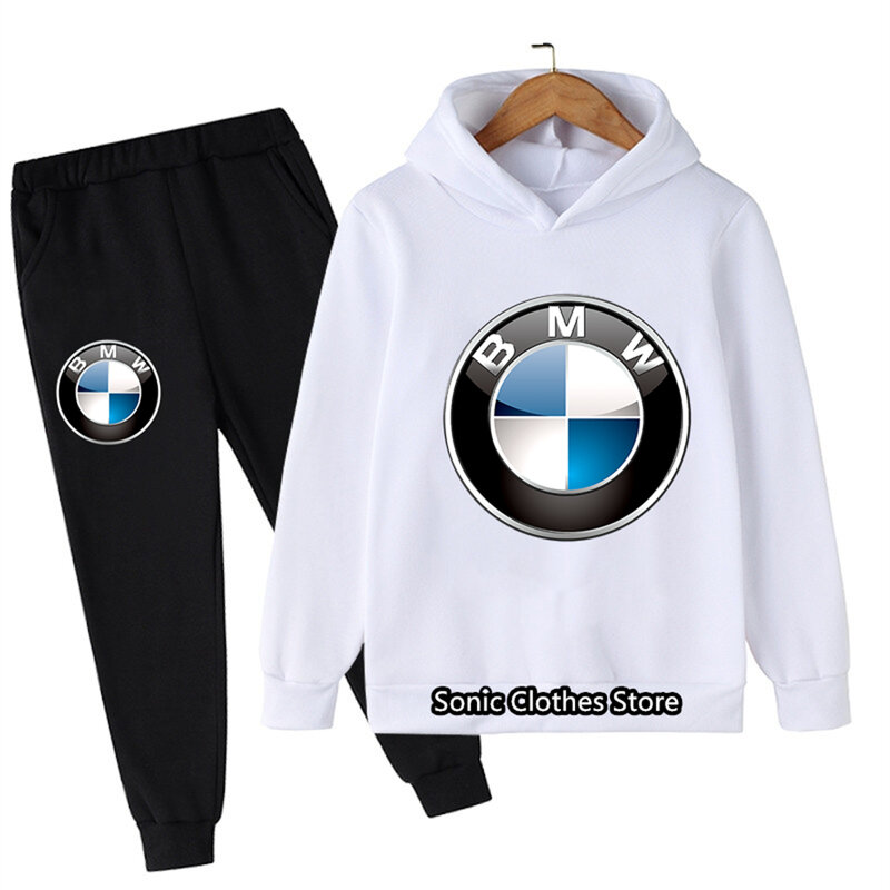 BMW Logo na samochód bluza z kapturem dla dzieci długie rękawy stroje dla chłopca 3-14 lat dzieci wiosna jesień dres dziewczęcy dwuczęściowy