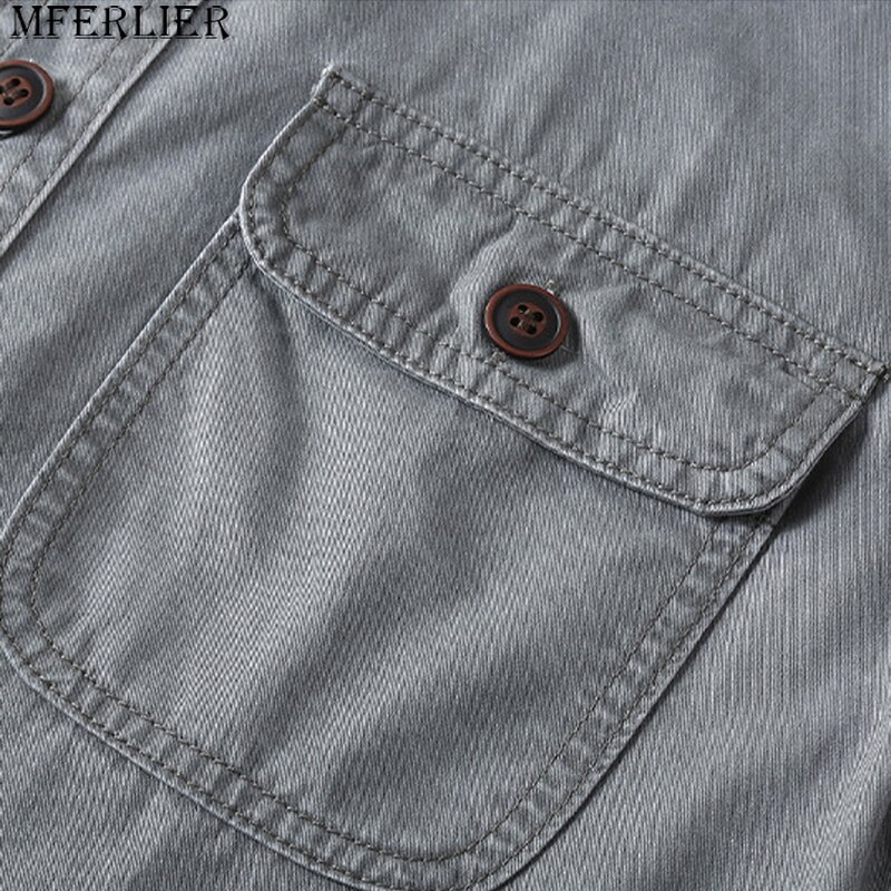 Camisas de carga para hombre, camisa de manga corta de algodón, moda Vintage, Color sólido, chaqueta masculina, Verano