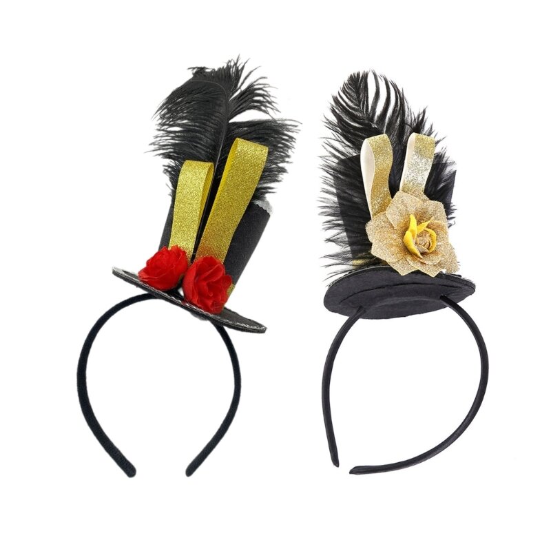 Elegante cappello a cilindro con fascinatori floreali con cappello a forma portapillole glitterato per festa del trucco