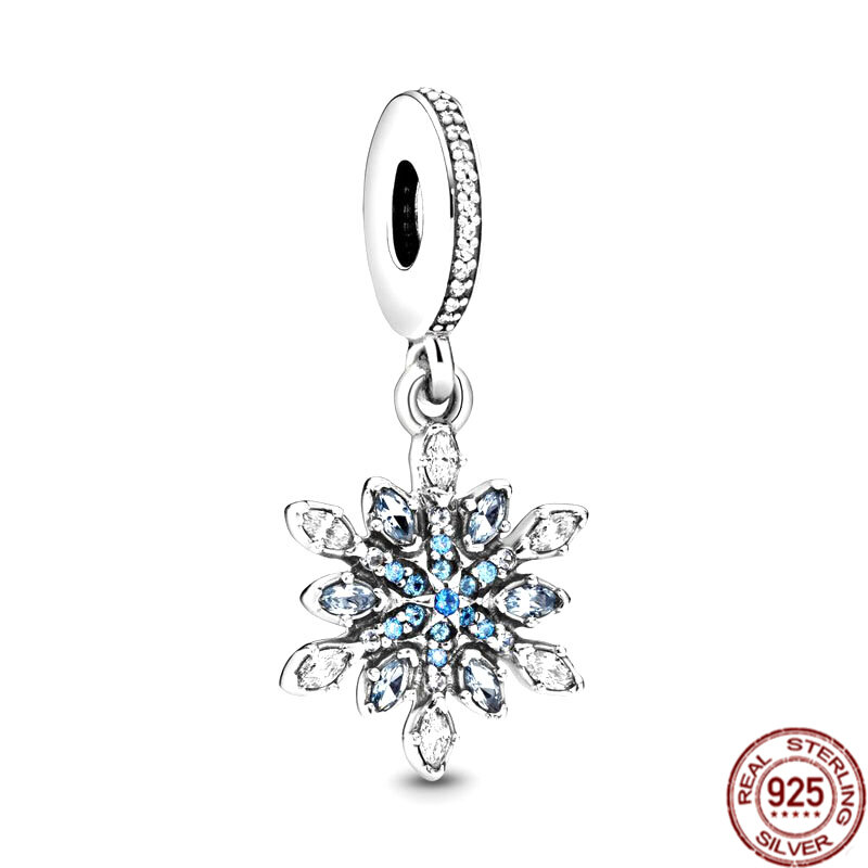 Hot Sale Sparkling Charm 925 Sterling Silver Sparkling Snowflake Dangle Beads DIY Fashion Jewelry Fit Original Pandora Bracelet