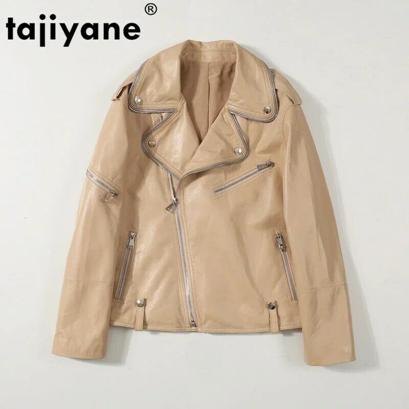Abrigo de piel auténtica para mujer, chaqueta de cuero auténtico para motocicleta, estilo coreano PY14, primavera y otoño