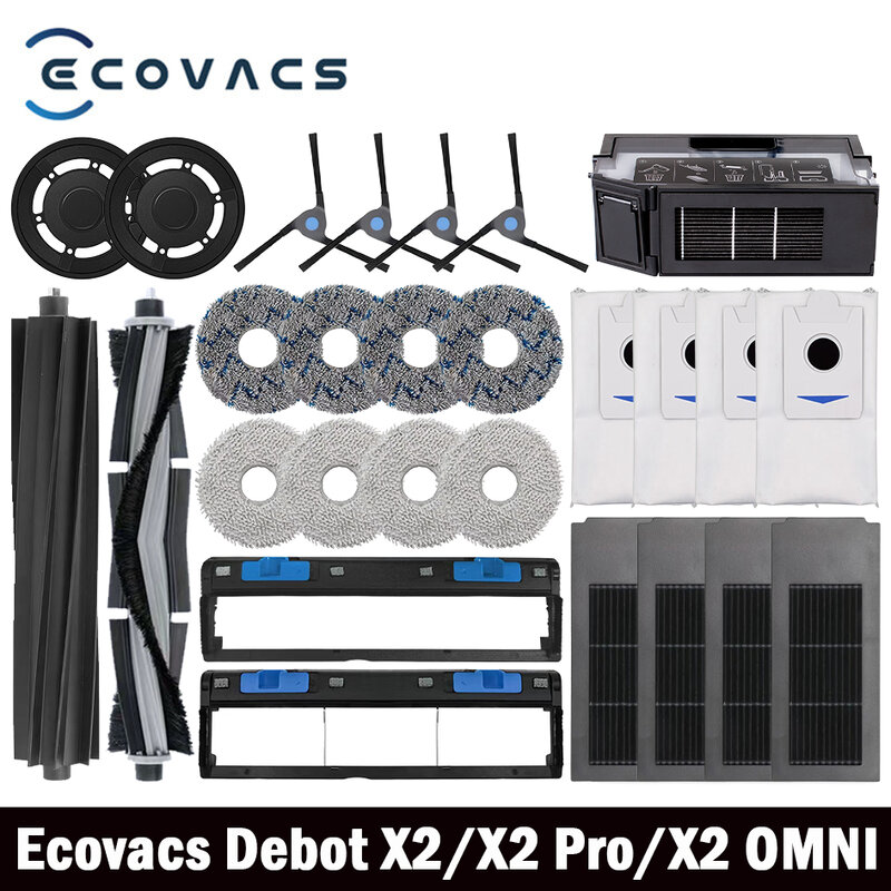 Ecovacs Deebot 로봇 진공 액세서리, 롤러 메인 사이드 브러시 헤파 필터 걸레 천, 먼지 봉투 부품, X2 omni X2 Pro X2