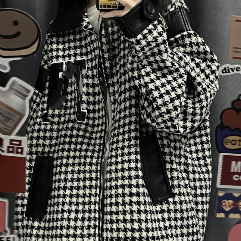Qianniao-abrigo a cuadros para mujer, chaqueta informal versátil de empalme suelto, Top de marca de moda, primavera y otoño