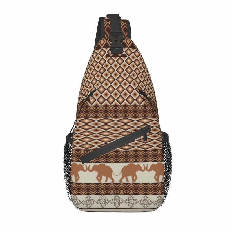 Elefante e padrão geométrico estilingue peito crossbody saco masculino legal boêmio tribal ombro mochila para caminhadas