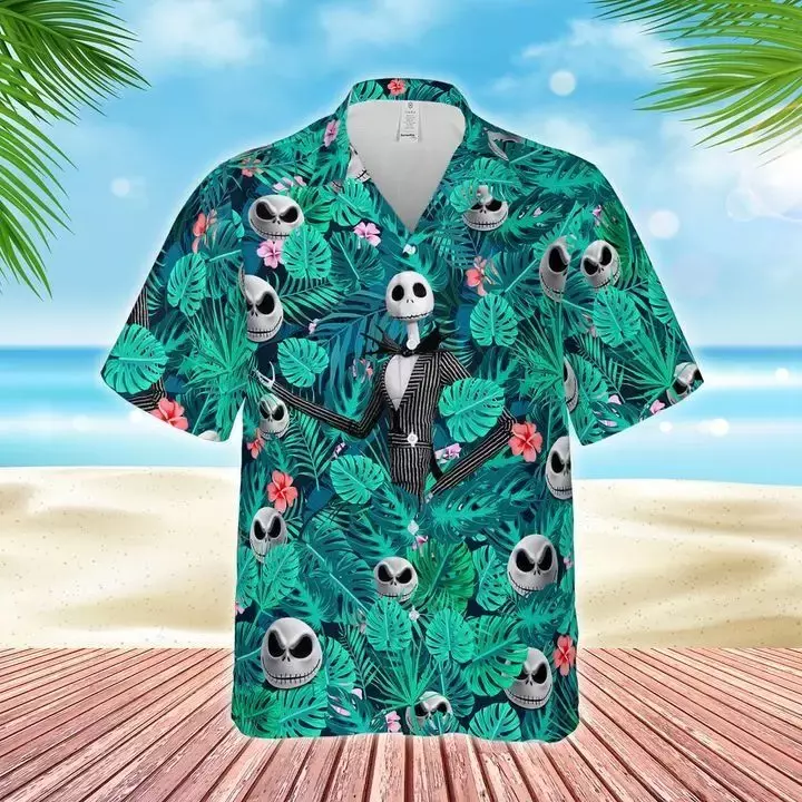 Jack Skellington Hawaiian Shirts Men's Women Summer Short Sleeve Button Up Shirts Casual Beach Shirts Disney Hawaiian Shirt Tops