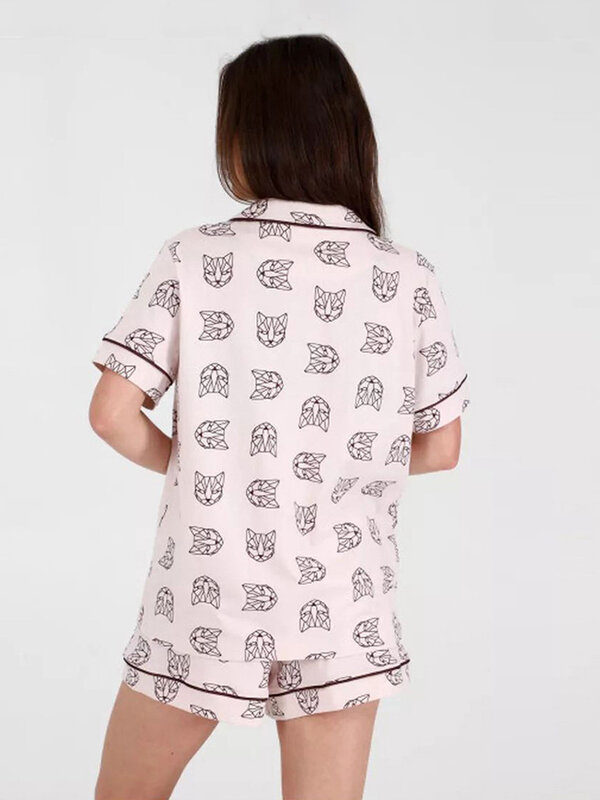 Marthaqiqi New Summer Femme Pajama Suit Sexy Turn-Down Collar Sleepwear Short Sleeve Nightgowns Shorts Casual Ladies Nightie Set