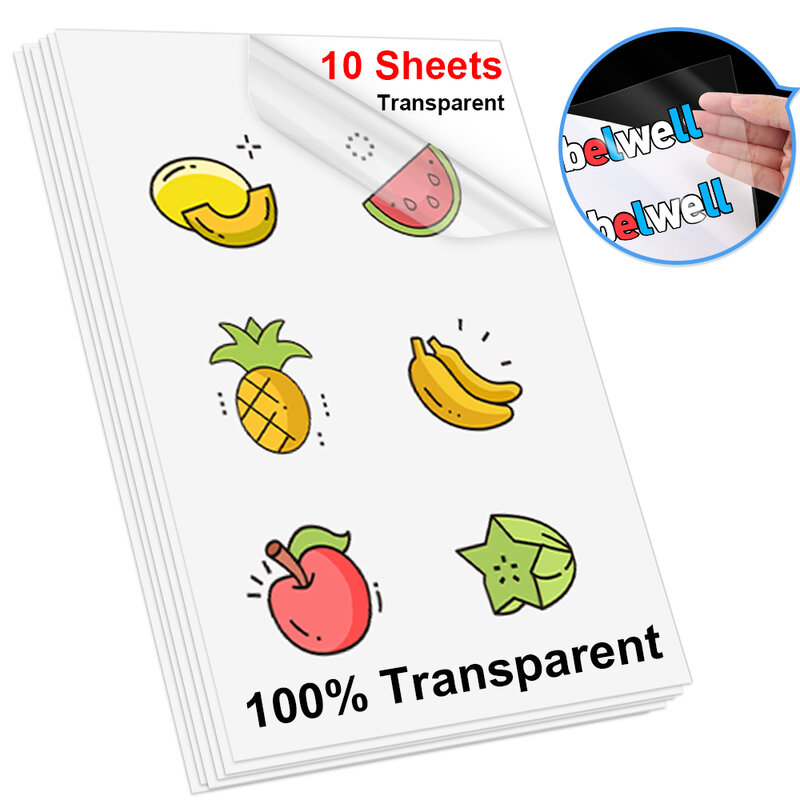 10 fogli 100% carta adesiva in vinile stampabile trasparente A4 carta da copia autoadesiva 100% nastro Non impermeabile per stampante a getto d'inchiostro