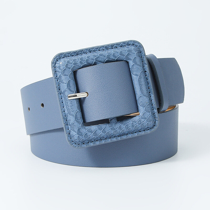 Cinturón Retro de piel de serpiente para mujer, cinturón de PU con hebilla cuadrada, color liso, ancho, 2023