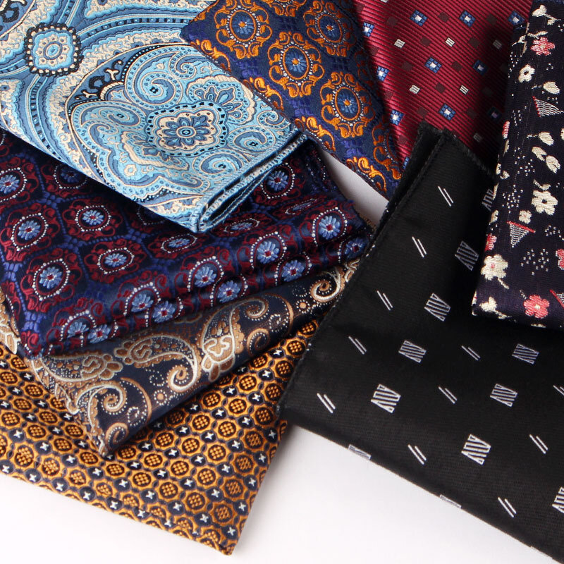 Lenço quadrado clássico para homens Paisley, lenço floral, lenço de negócios, festa de casamento, acessórios de gravata no peito, bolso de poliéster, 22cm