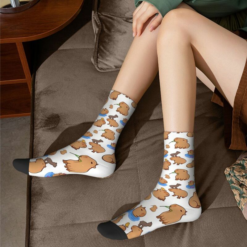 Lustige glückliche Socke für Männer niedliches Muster Vintage Capybara atmungsaktives Muster gedruckt Crew Socke Neuheit Geschenk