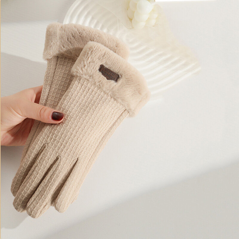 Женские зимние сохраняющие тепло утепленные флисовые сетчатые плюшевые модные элегантные темпераментные мягкие эластичные перчатки на запястье