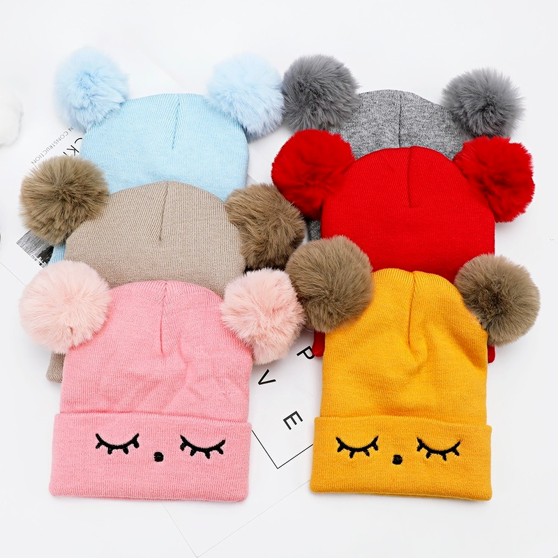 2Pcs Toddler Hat +Twitter  Pompon Winter Children Hat Bonnet Enfant Knitted Cute  Cap For Girls Boys 0-24 Months