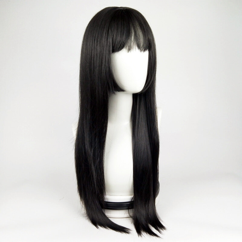 Peluca de corte de princesa Harajuku, pelo largo Natural de imitación, cabello humano, conjunto de cabeza completa, negro, largo y recto