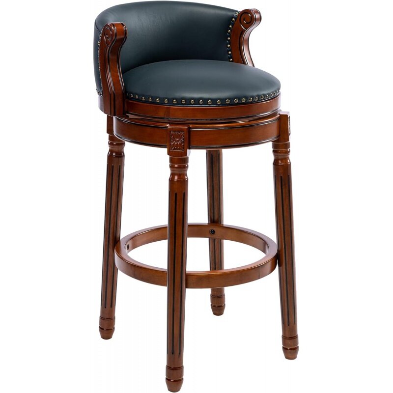 Деревянные барные стулья из коровьей кожи, барный стул высотой 29,5 дюйма с спинкой, стул с искусственной кожей для домашней кухни