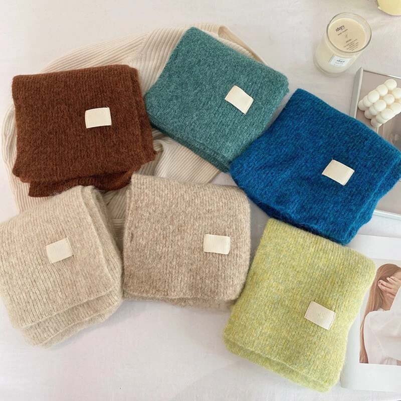Simple Women'S Winter Scarves Cashmere Scarfs Thicken Warmer Soft Pashmina Stole Wraps Female Pure Color Knitted Long Scarfs New