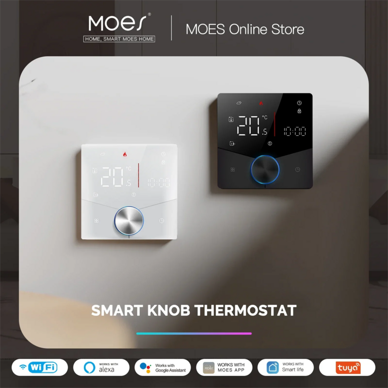 MOES-perilla de calefacción inteligente con WiFi, termostato con pantalla LCD, controlador de temperatura con pantalla táctil para caldera de Gas y agua, calefacción eléctrica