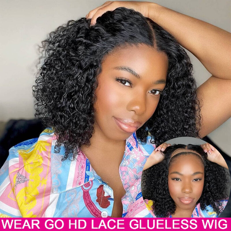 Wear Go Glueless Water Wave HD Lace Closure Bob Wigs 12AHuman Hair Pre Plucked Short Wavy Curls Wigs For Women Brazilian Pre Cut