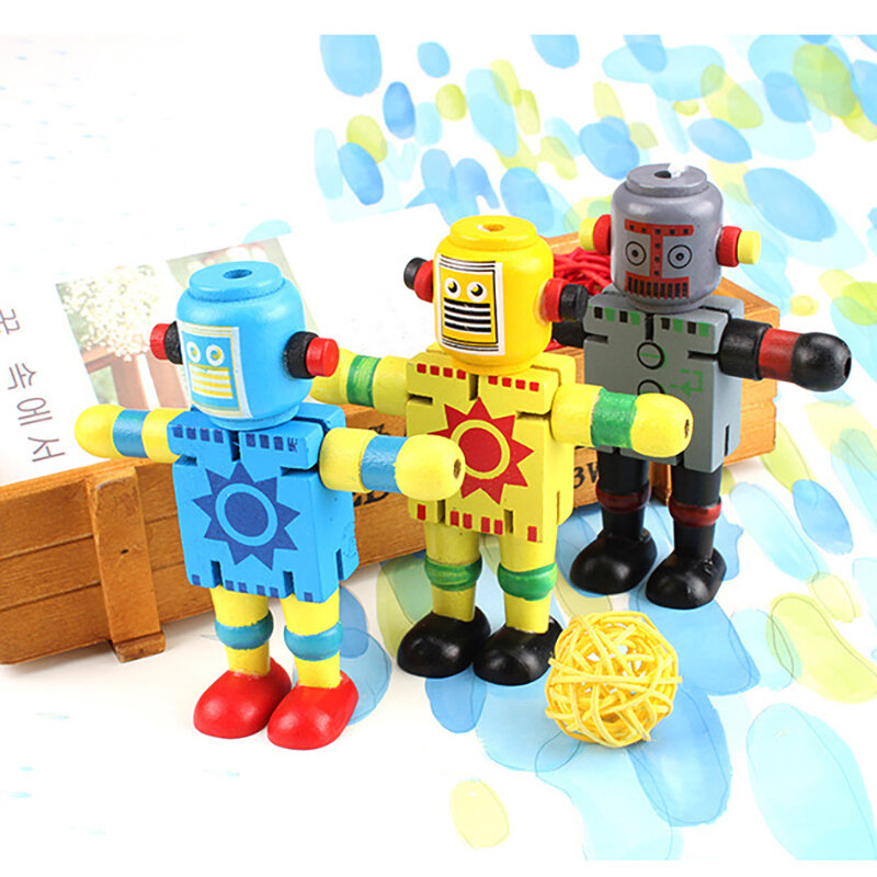 الأطفال الأكثر مبيعا ألعاب تعليمية ممتعة الإبداعية مائة تغيير تشوه خشبي روبوت لعب أطفال بنين ألعاب الكرتون