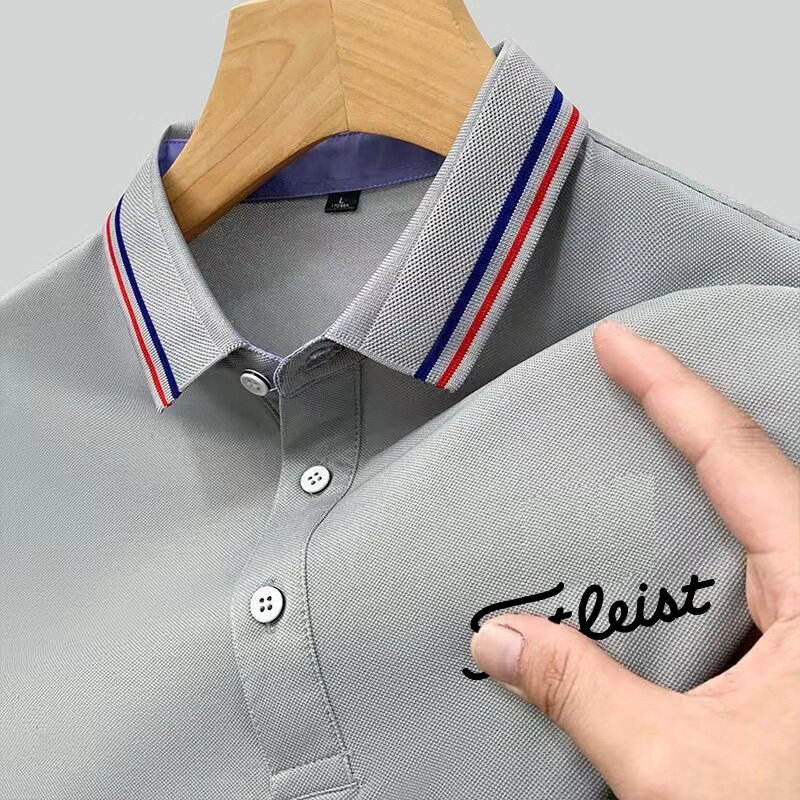 Camiseta estampada de manga corta para hombre, POLO de negocios coreano de verano, camiseta absorbente de sudor, 2024