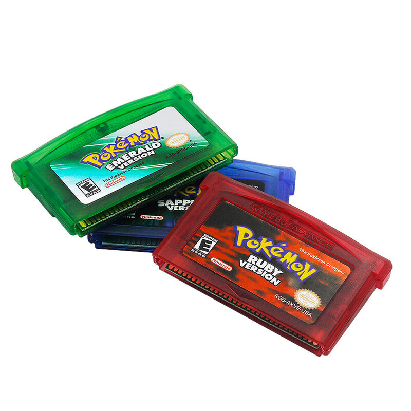 Cartouche de jeu vidéo série Pokémon 32 bits, carte console, émeraude, saphir, adrenne, cuir chevelu vert, feu rouge, langue anglaise, version américaine