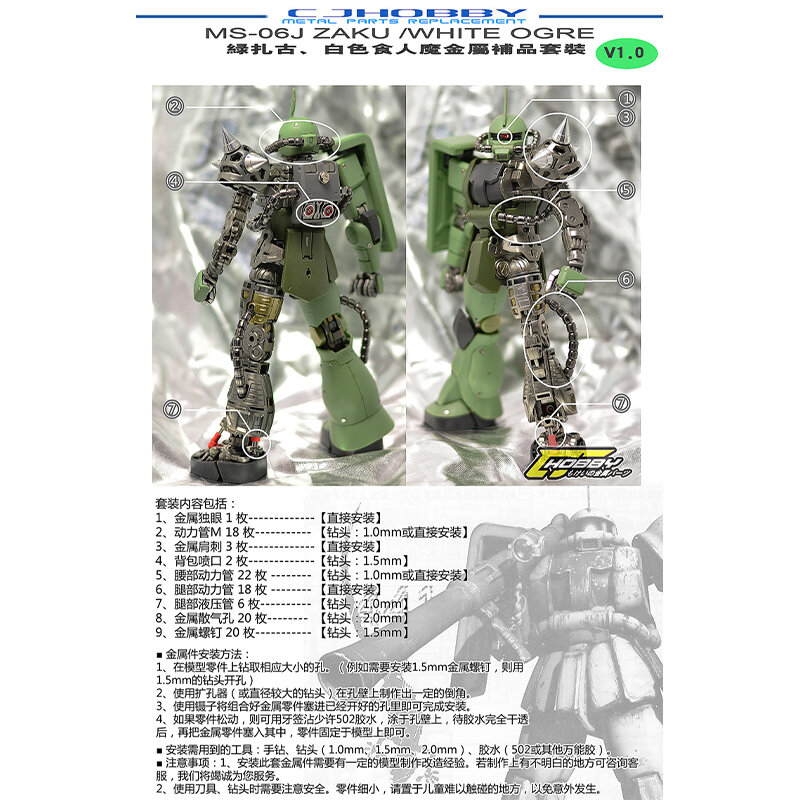 CJ Hobby-Juego de detalles para MG Zaku II, Fumarole verde, modificación de junta de Metal para modelos de traje móvil, juguetes, accesorios de Metal