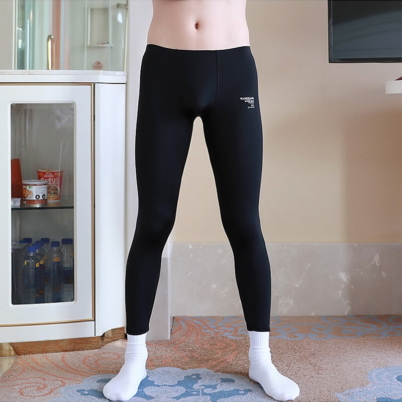 Мужские ледяные шелковые удобные штаны для фитнеса сексуальные ультратонкие прозрачные длинные брюки Домашняя одежда эластичные брюки одежда для сна