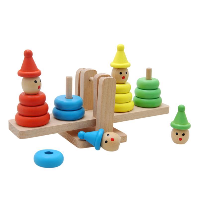 子供、タワーウッドブロック、ピエロゲーム、幼児用木製おもちゃのスタッキングとバランスブロックセット