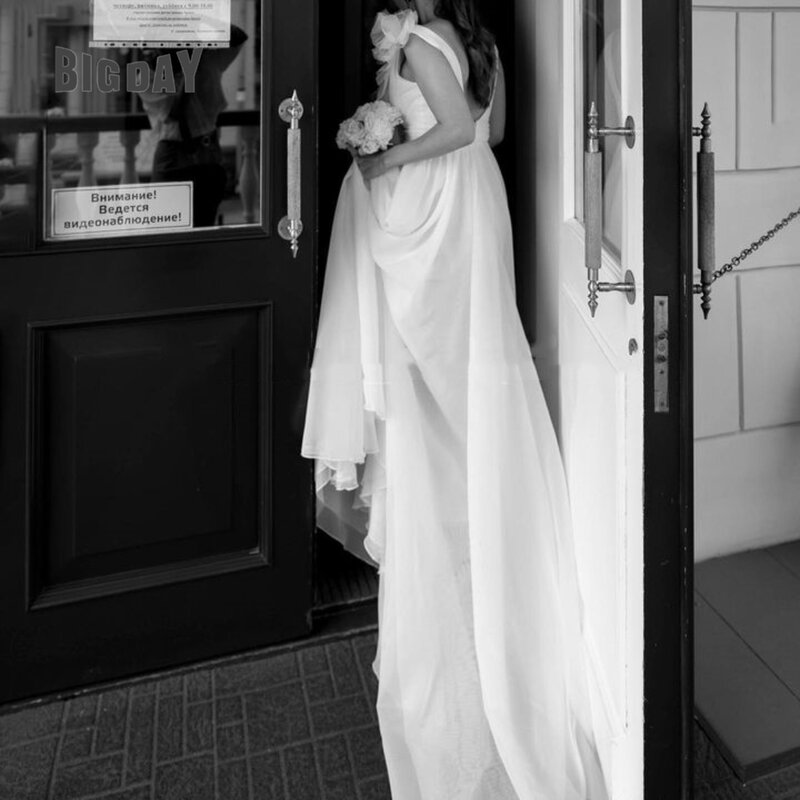 Exquisites Hochzeits kleid für Frau V-Ausschnitt A-Linie Seite geteilt Spaghetti träger fegen Zug Brautkleider vestido de novia angepasst