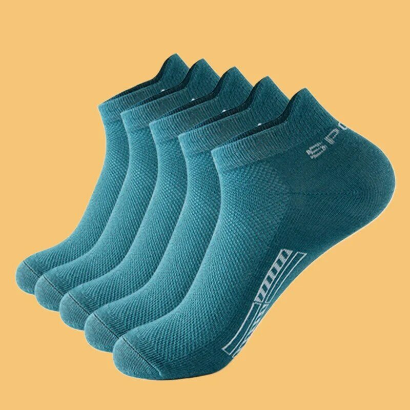 5 paare/los Bio-Baumwolle Männer Socken hochwertige Knöchel atmungsaktive Mesh grüne Sports ocke lässig sportlich Sommer dünne kurze Socken