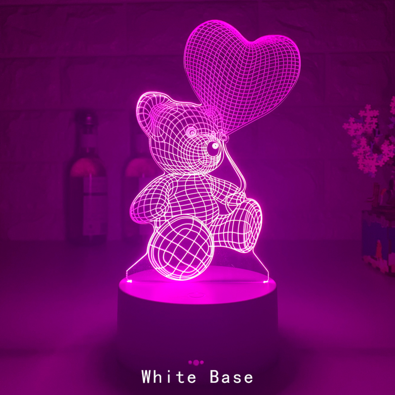 Luci notturne 3D Love Bear 16 colori LED lampada da tavolo in acrilico Touch telecomando Home Room Decor lampada da scrivania regali di compleanno per le vacanze