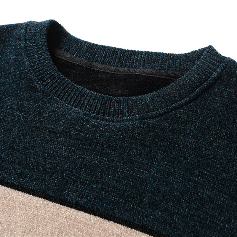 Round Neck Pullover Men's Sweater Autumn Winter Knitted Wool Sweater Color Matching All Matching solid sweater Winter Coat Men