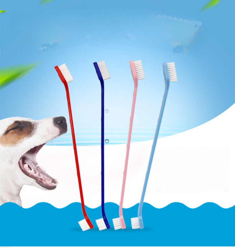 Cepillo de dientes de doble cabeza para mascotas, herramienta de limpieza bucal, eliminación de sarro suave, cuidado de masaje, cepillo de dedo dental para perros y gatos, suministros para mascotas, 1 unidad
