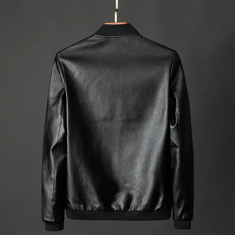 Abrigo negro de cuero PU para hombre, chaqueta de moda coreana, ropa ajustada de béisbol, 8Xl, otoño, 2023