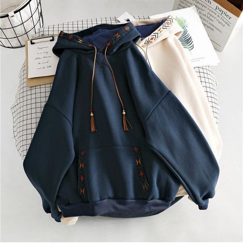 Hoodies Baggy Cute Loose Plain Hooded Tops Kawaii Sweatshirts for Women Cotton Novelty Warm Thick Designer New In Female Clothes