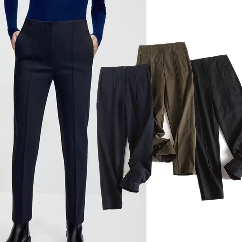 Pantalon Slim plissé en pur coton pour femmes, Simple et décontracté, à la mode