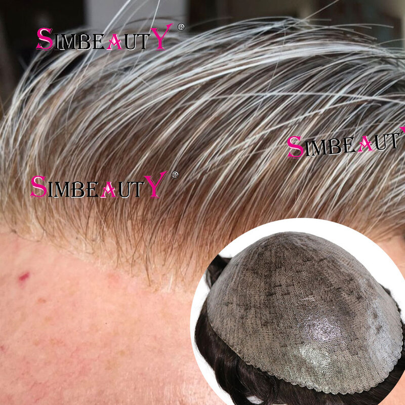 Natural Hairline 1B20 1B40 Grey Black Brown Mens Microskin Toupee Super Durable Thin Skin PU Human Hair Wig Capillary Prosthesis