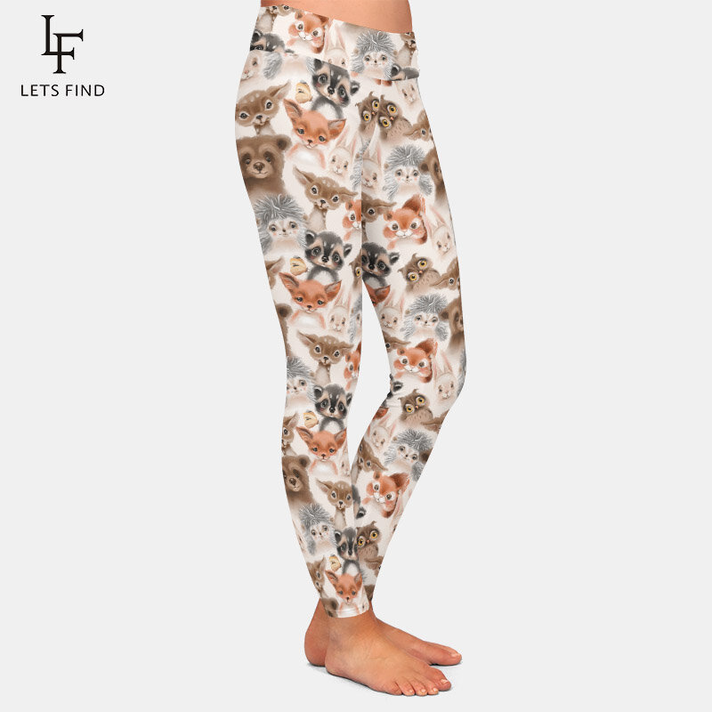 Letsfind bonito animais da floresta impressão feminino leggings elásticos moda cintura alta workout leggings