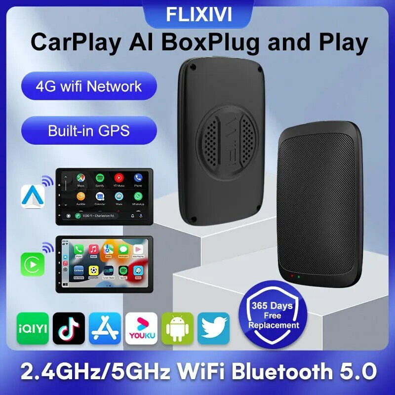 FLIXIVI Carplay sem fio, Android 11 Ai Box, Sistema Inteligente de Carro Portátil para VW Mazda Toyota Kia