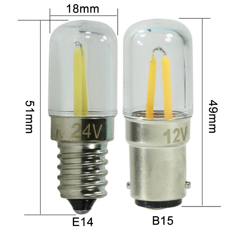 Ampoule à Filament LED pour Machine à Coudre, Lampes de Réfrigérateur, Bougie COB, Projecteur, Lam138, B15, E14, 12V, 24 V, 110V, 220V, 1.5W, 12V, 24 V