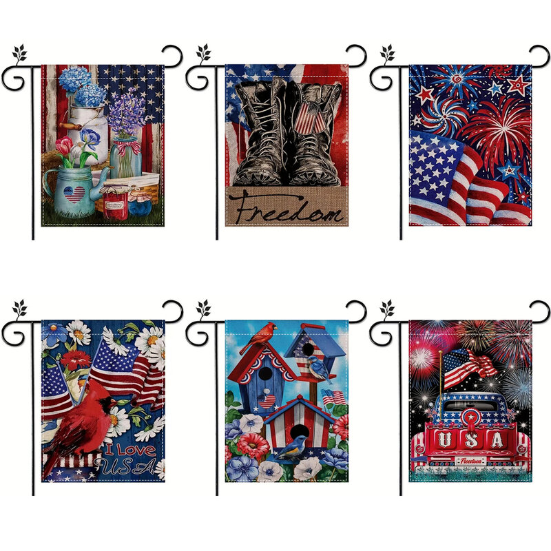 1 multicolored American Star Spangled Flag truck military boots, fireworks, double-sided printed garden flag, excluding flagpole