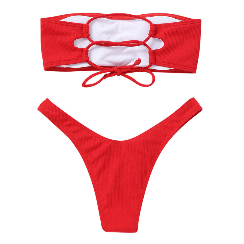 2024 kobiet Bikini Sexy z wysokim stanem bez ramiączek Top bandeau Bikini zestaw strój kąpielowy dwuczęściowy solidny strój kąpielowy brazylijski strój kąpielowy