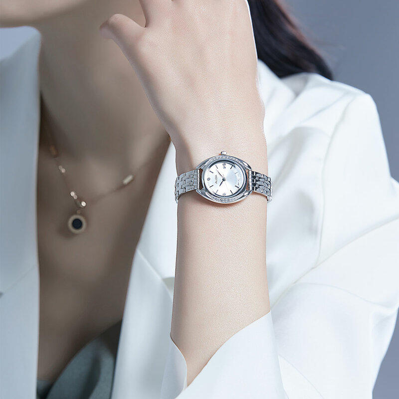 Seiko Women's Watch Casual Business Oval Metal Silver 30 Meters Waterproof Quartz Stone Watch