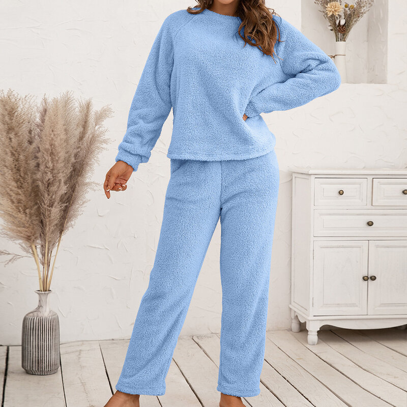 Herbst Winter warme Pyjama-Sets Damen Plüsch Nachtwäsche Frauen Home Anzug Casual Schlaf tragen weibliche lose Lounge tragen zweiteilige Sets