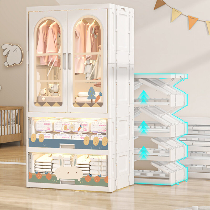 Roupeiros de armazenamento de plástico para crianças, cabides do quarto do bebê, organizador de sapatos, mobiliário doméstico, MR50CW