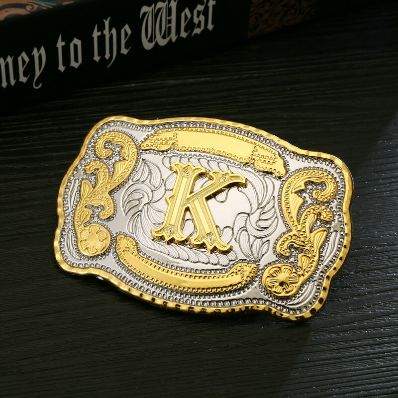Hebilla de cinturón de cuero de mezclilla occidental personalizable para hombres, doble letra, aleación de Zinc, estilo Retro, letras de la A la Z, patrón Vintage