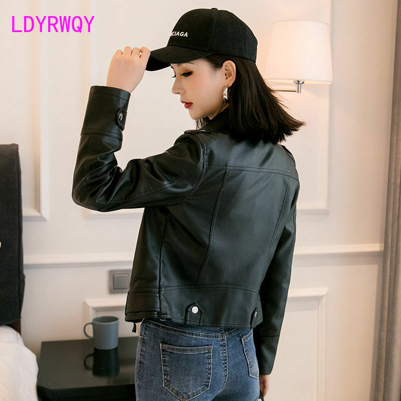 Mantel kulit wanita, jaket kulit pendek wanita 2023, jaket sepeda motor pas di Korea baru