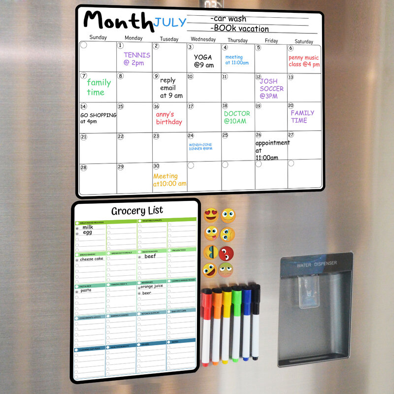Foglio di lavagna magnetica per frigorifero da cucina frigorifero multiuso calendario settimanale lavagna bianca per la pianificazione del Menu con 8 penne