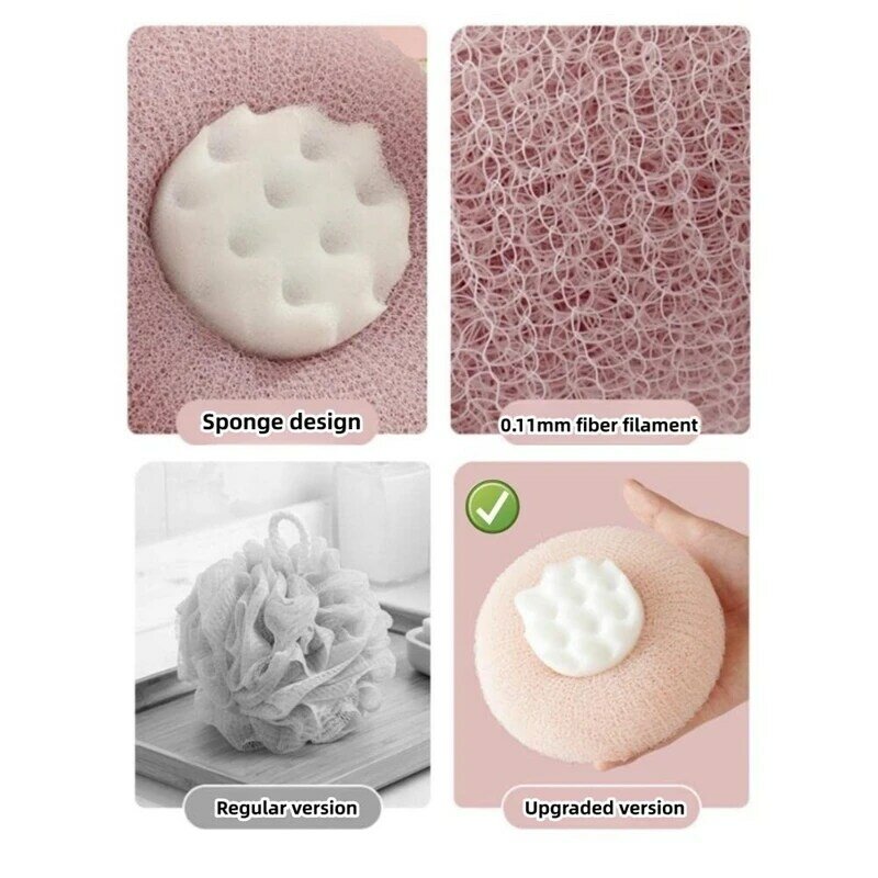 3 buah spons jaring Pouf bola Pancuran seperti yang ditunjukkan spons cuci tubuh spons mandi penggosok tubuh spons mandi