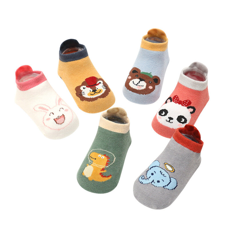 2024 New 3Pairs Cotton Socks 0-3Years Anti-slip Non Skid Ankle Socks With Grips For Baby Toddler Kids Boys Girls All Seasons